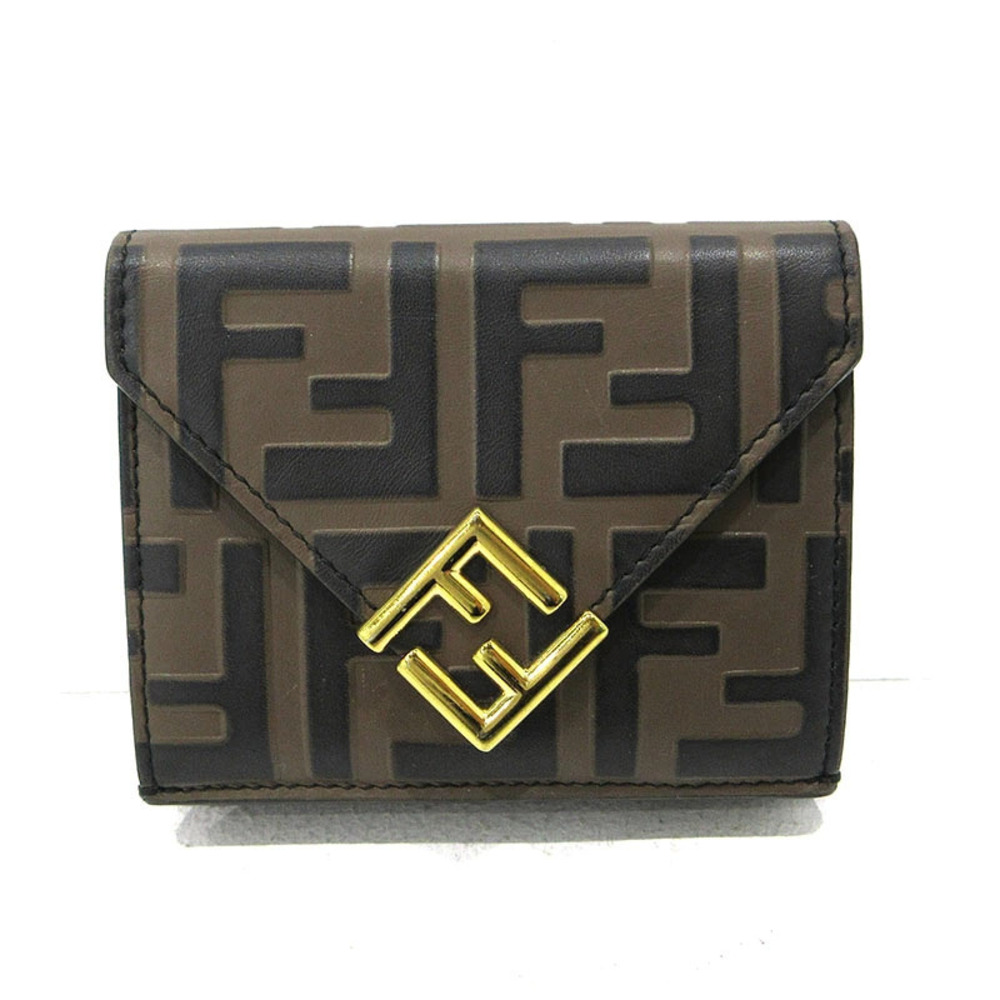Fendi Zucca FF Diamond Tri fold Wallet Brown